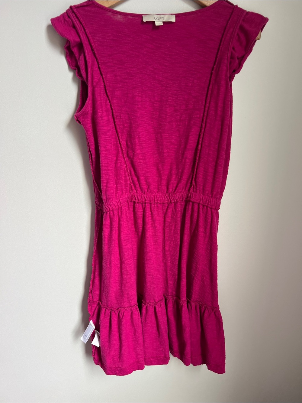 LOFT | Women’s Bright Fuchsia Ruffle Cap Sleeve 100% Cotton Summer Dress Size M - Picture 13 of 17